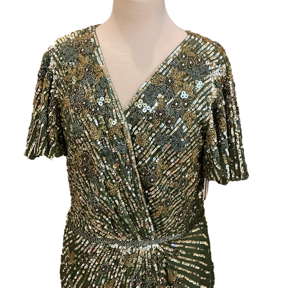 NWT MAC DUGGAL Size 16 Elegant Green Beaded Cocktail Dress - Picture 2 of 9